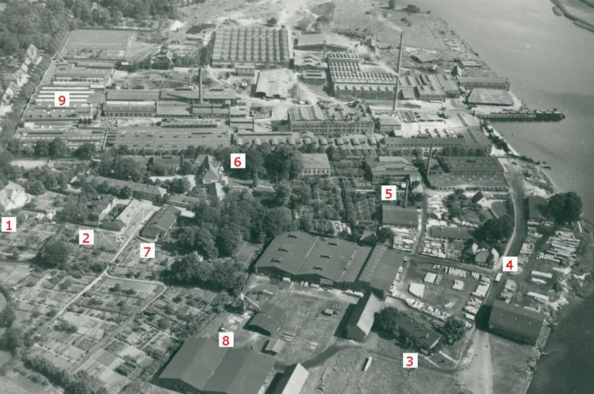20世纪50年代，卡尔舒特和SAB公司经营场所鸟瞰图。